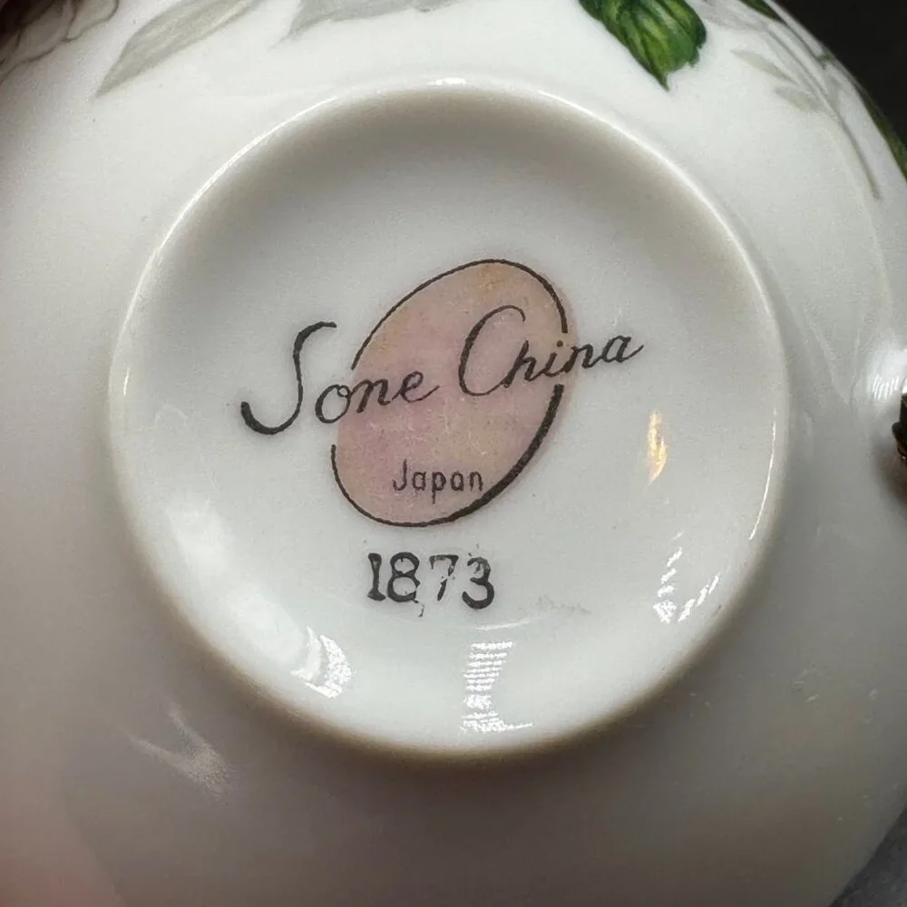 Vintage Sone China Platinum Trim Floral Teacup & Saucer Collectible Porcelain